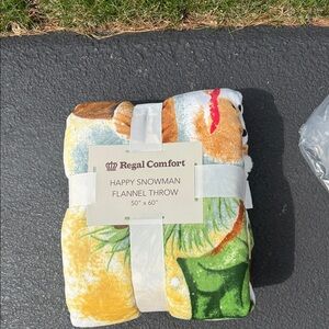 Happy Snowman Flannel Throw - Multicolor